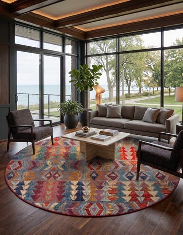 10' x 10' Easy-Clean Modern Indoor / Outdoor Round Rug