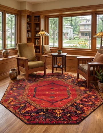 5' 3 x 5' 3 Easy-Clean Tribal Indoor / Outdoor Octagon Rug