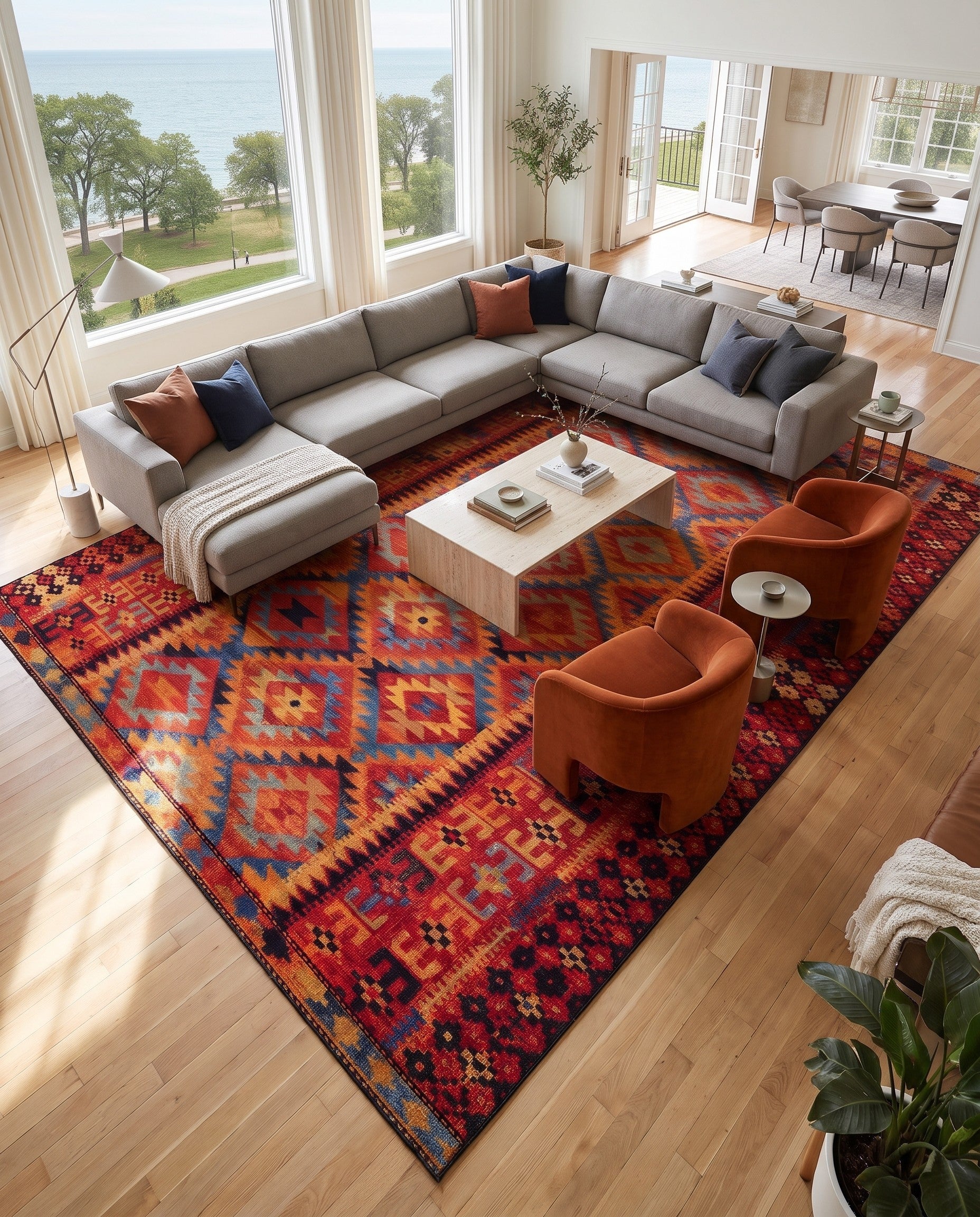 10' x 14' Easy-Clean Tribal Indoor / Outdoor Rug