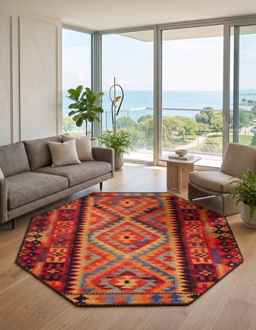 5' 3 x 5' 3 Easy-Clean Tribal Indoor / Outdoor Octagon Rug