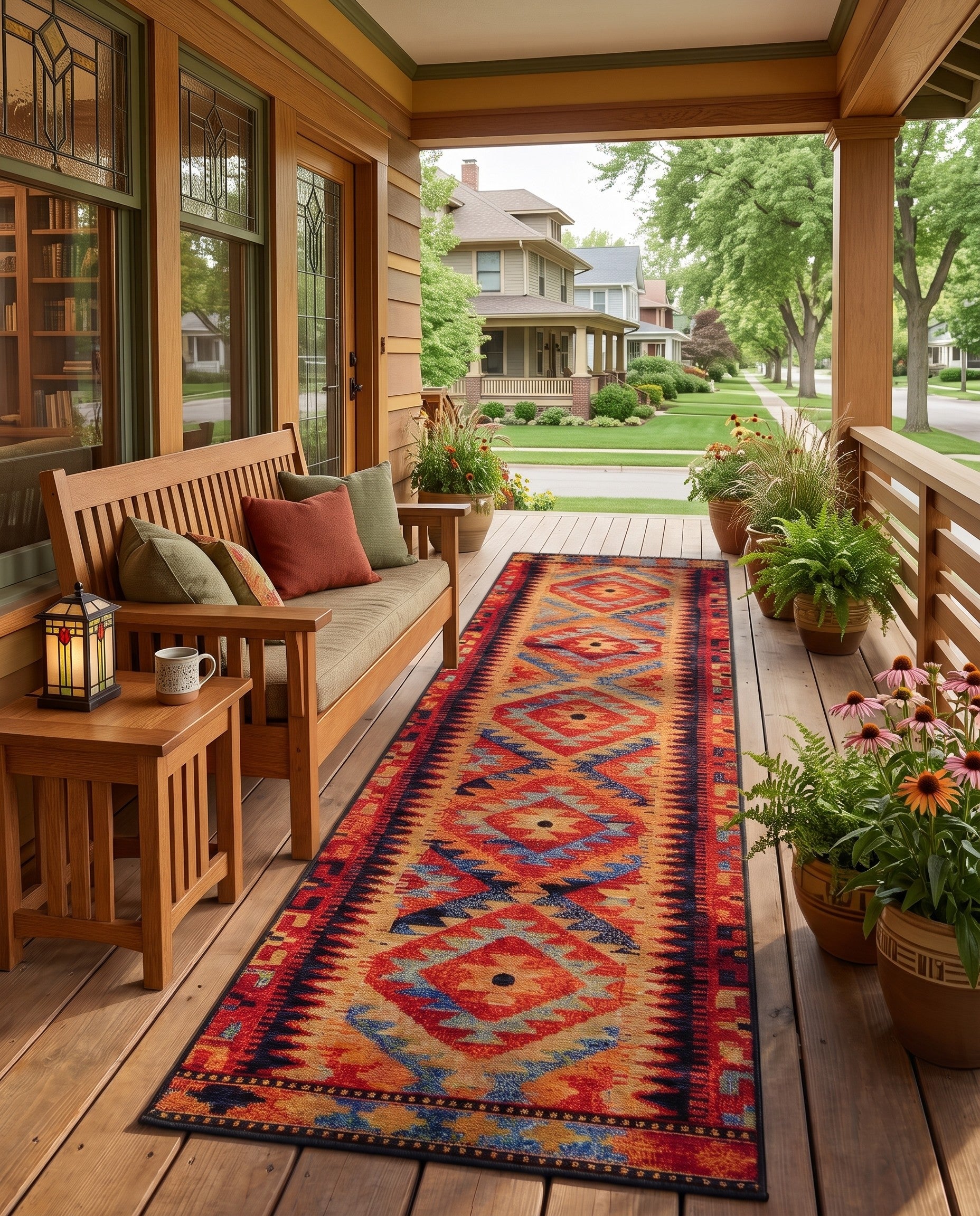 2' x 8' Easy-Clean Tribal Indoor / Outdoor Runner Rug