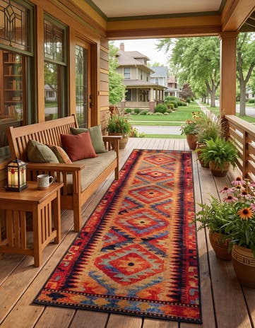 2' x 8' Easy-Clean Tribal Indoor / Outdoor Runner Rug