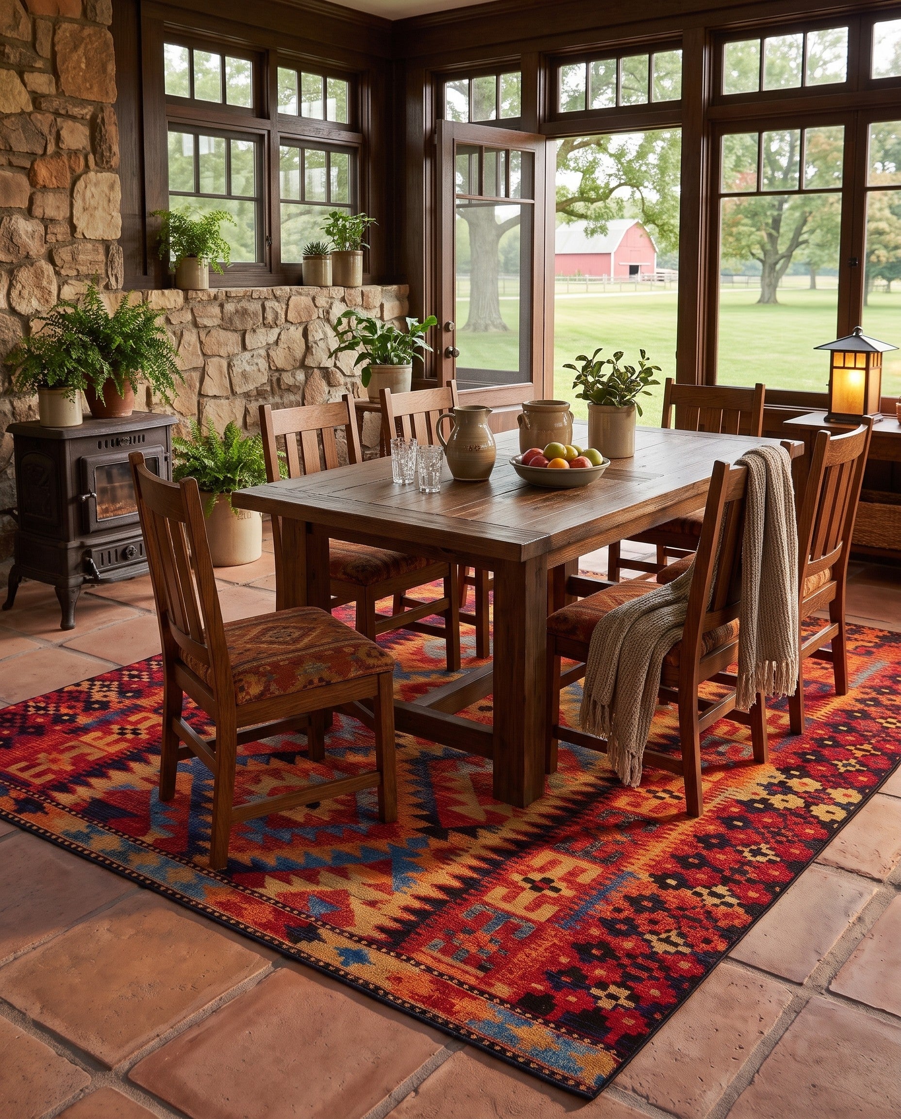7' 10 x 7' 10 Easy-Clean Tribal Indoor / Outdoor Square Rug