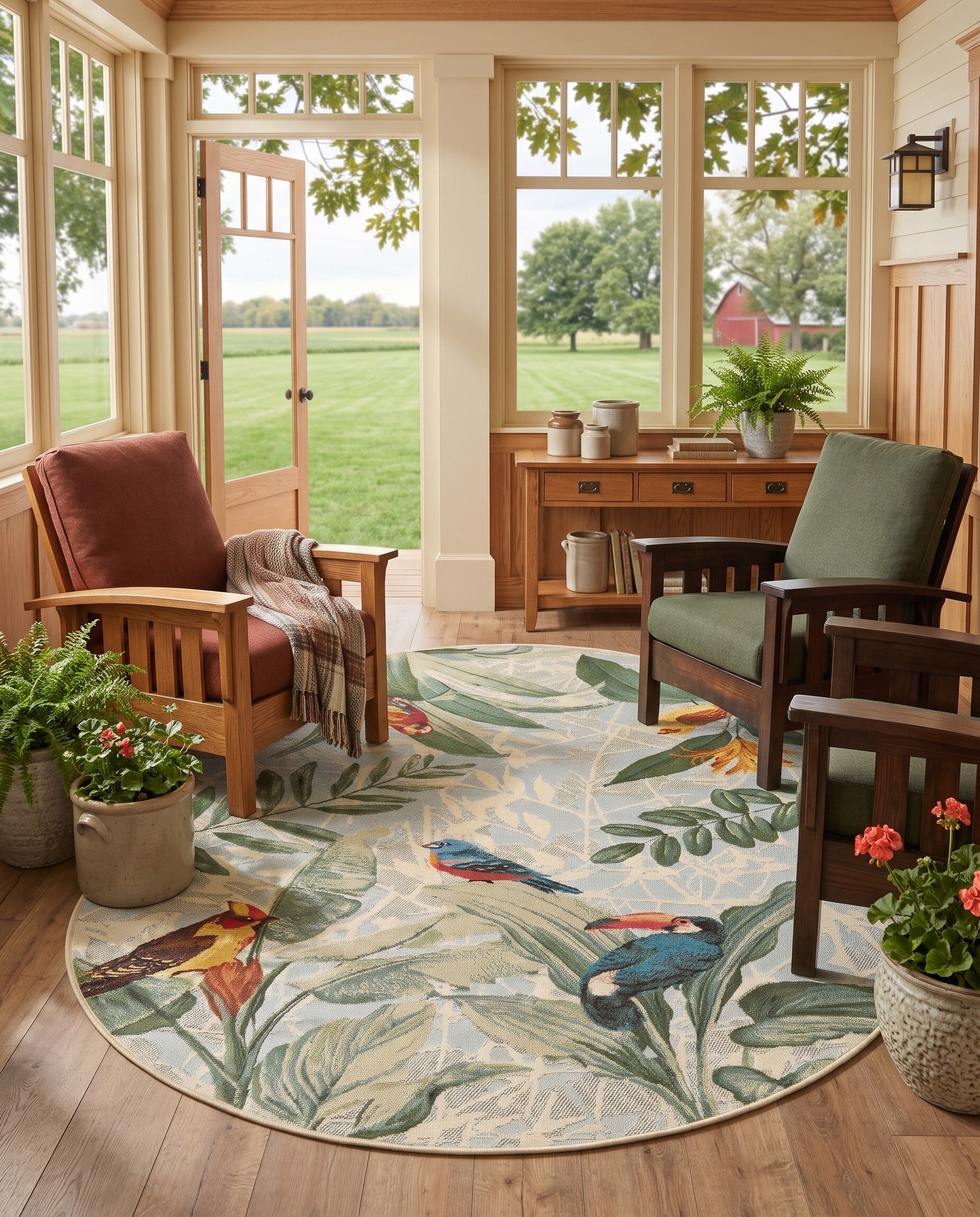 4' x 6' Easy-Clean Botanical Indoor / Outdoor Oval Rug