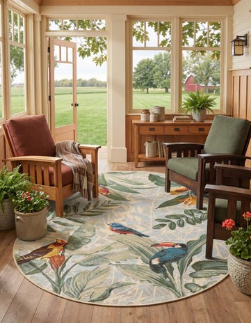 4' x 6' Easy-Clean Botanical Indoor / Outdoor Oval Rug