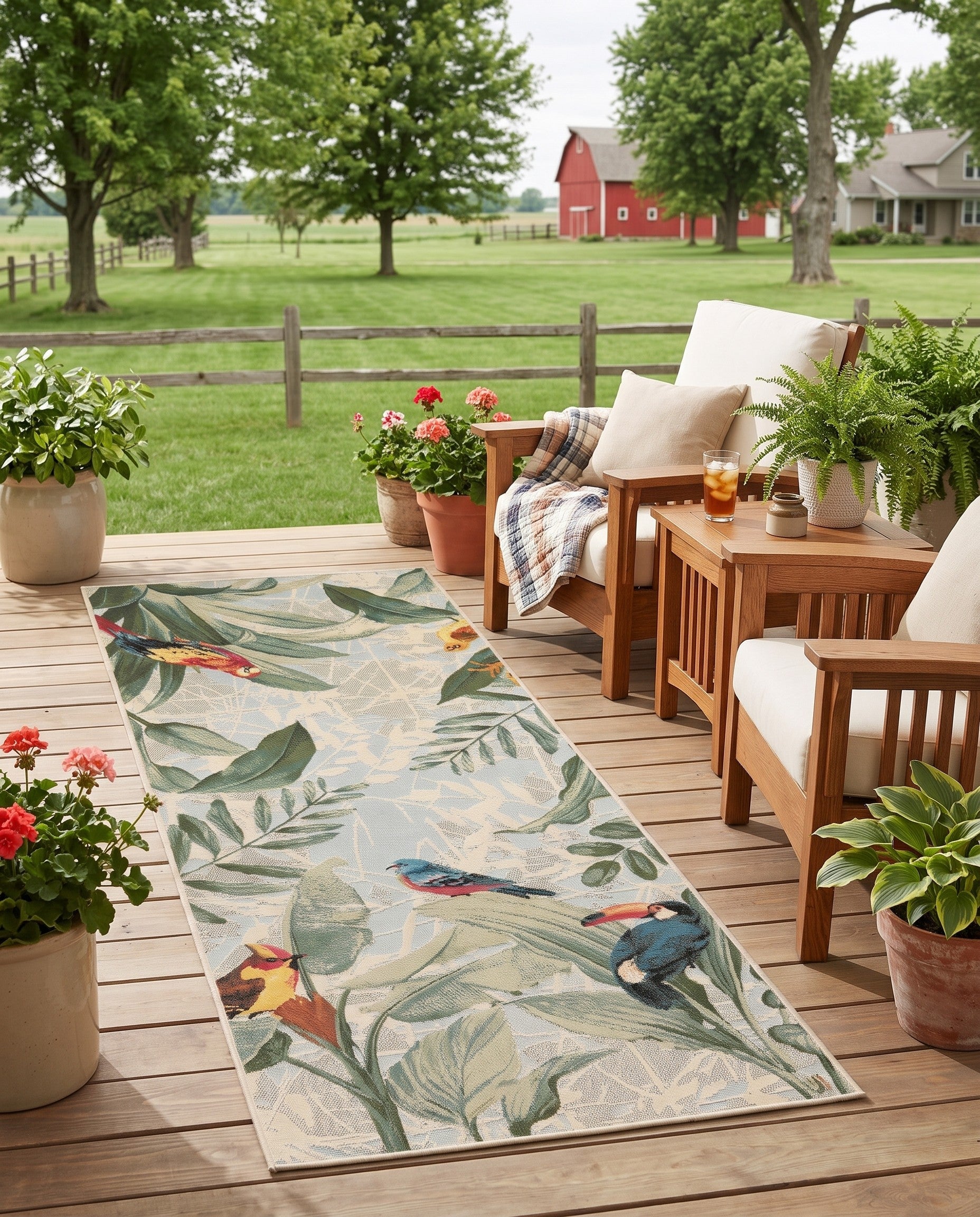 2' 7 x 7' Easy-Clean Botanical Indoor / Outdoor Runner Rug