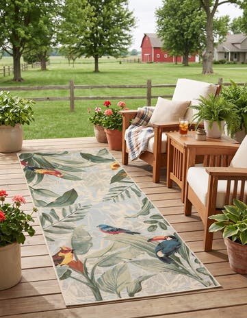 2' 7 x 7' Easy-Clean Botanical Indoor / Outdoor Runner Rug
