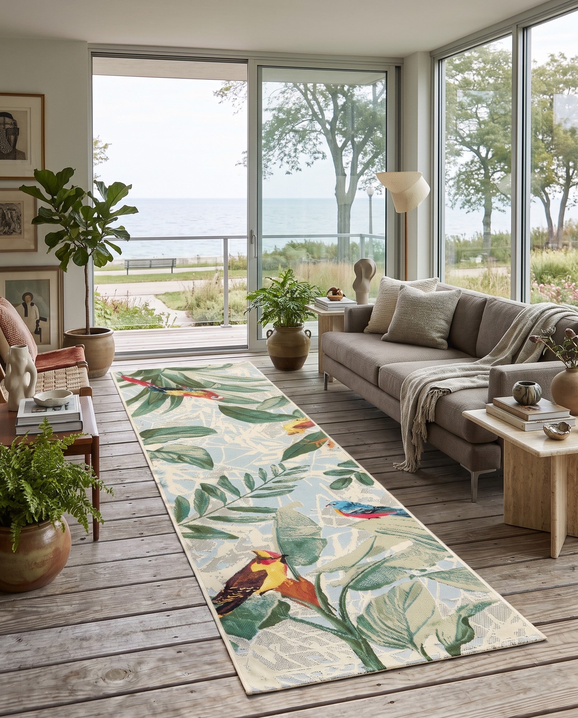 2' x 8' Easy-Clean Botanical Indoor / Outdoor Runner Rug