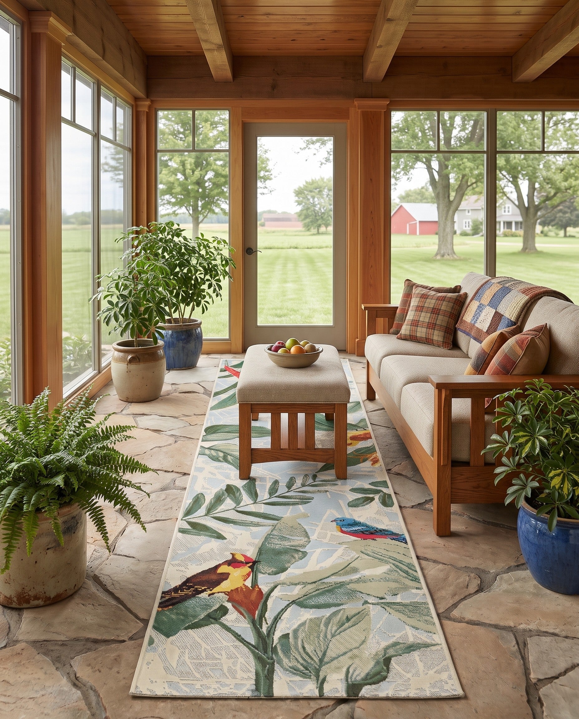 2' x 8' Easy-Clean Langdon Botanical Indoor / Outdoor Runner Rug