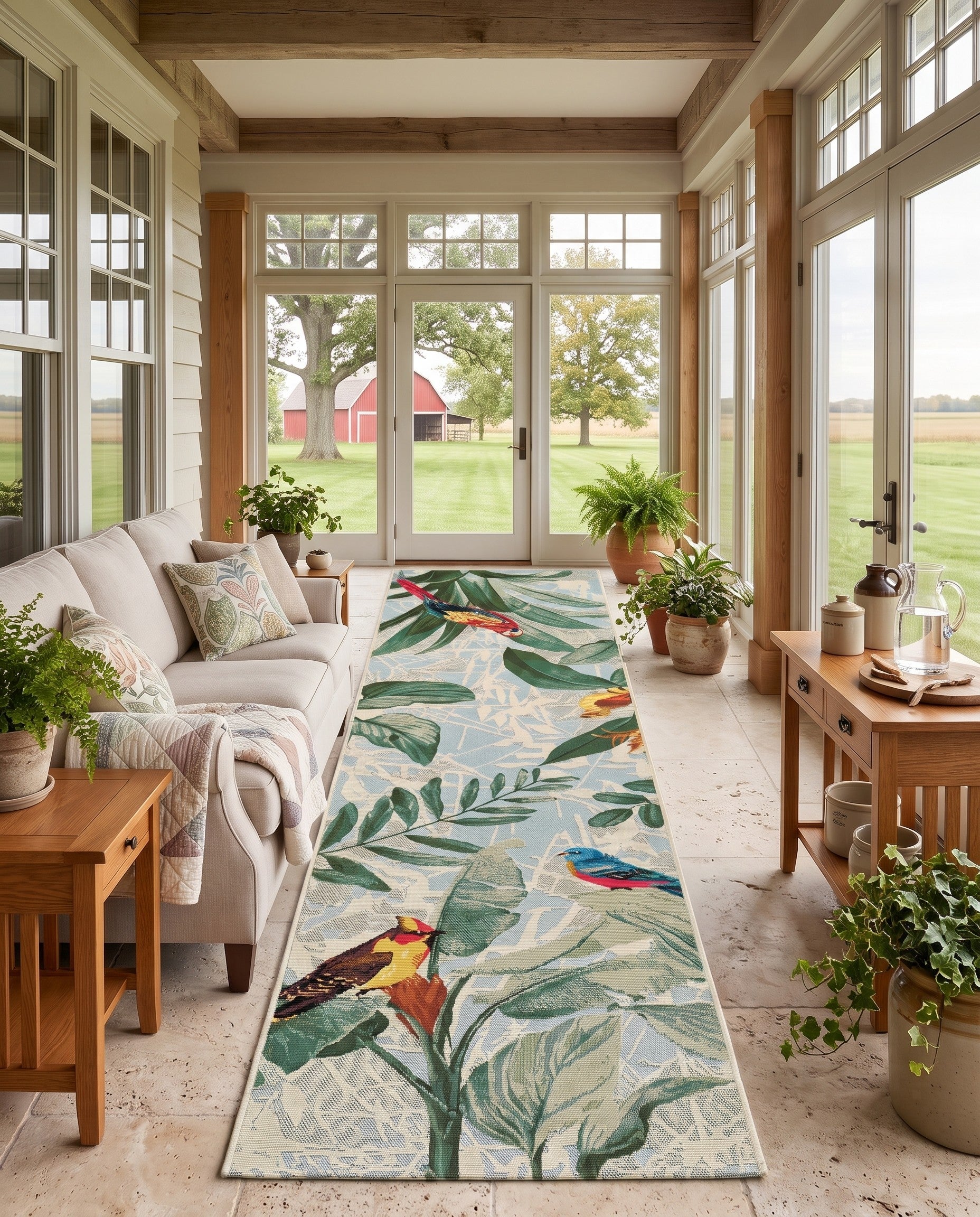 2' x 8' Easy-Clean Langdon Botanical Indoor / Outdoor Runner Rug