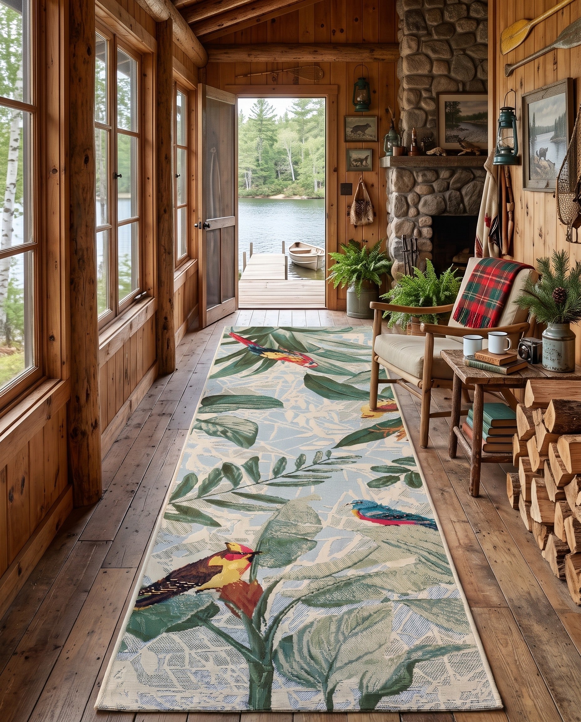 2' x 8' Easy-Clean Langdon Botanical Indoor / Outdoor Runner Rug