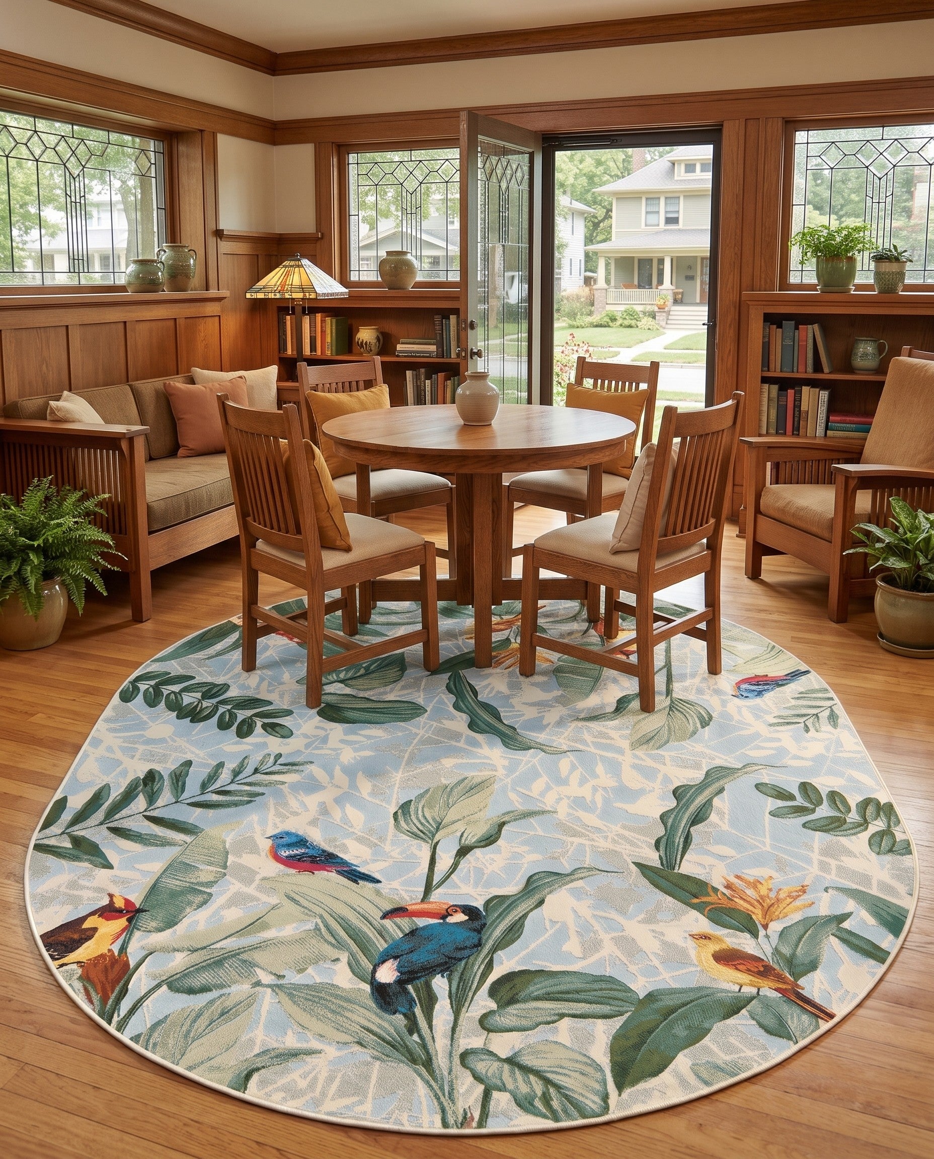 7' 10 x 10' Easy-Clean Langdon Botanical Indoor / Outdoor Oval Rug