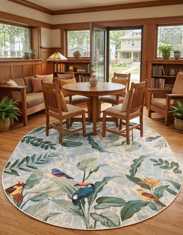 7' 10 x 10' Easy-Clean Langdon Botanical Indoor / Outdoor Oval Rug