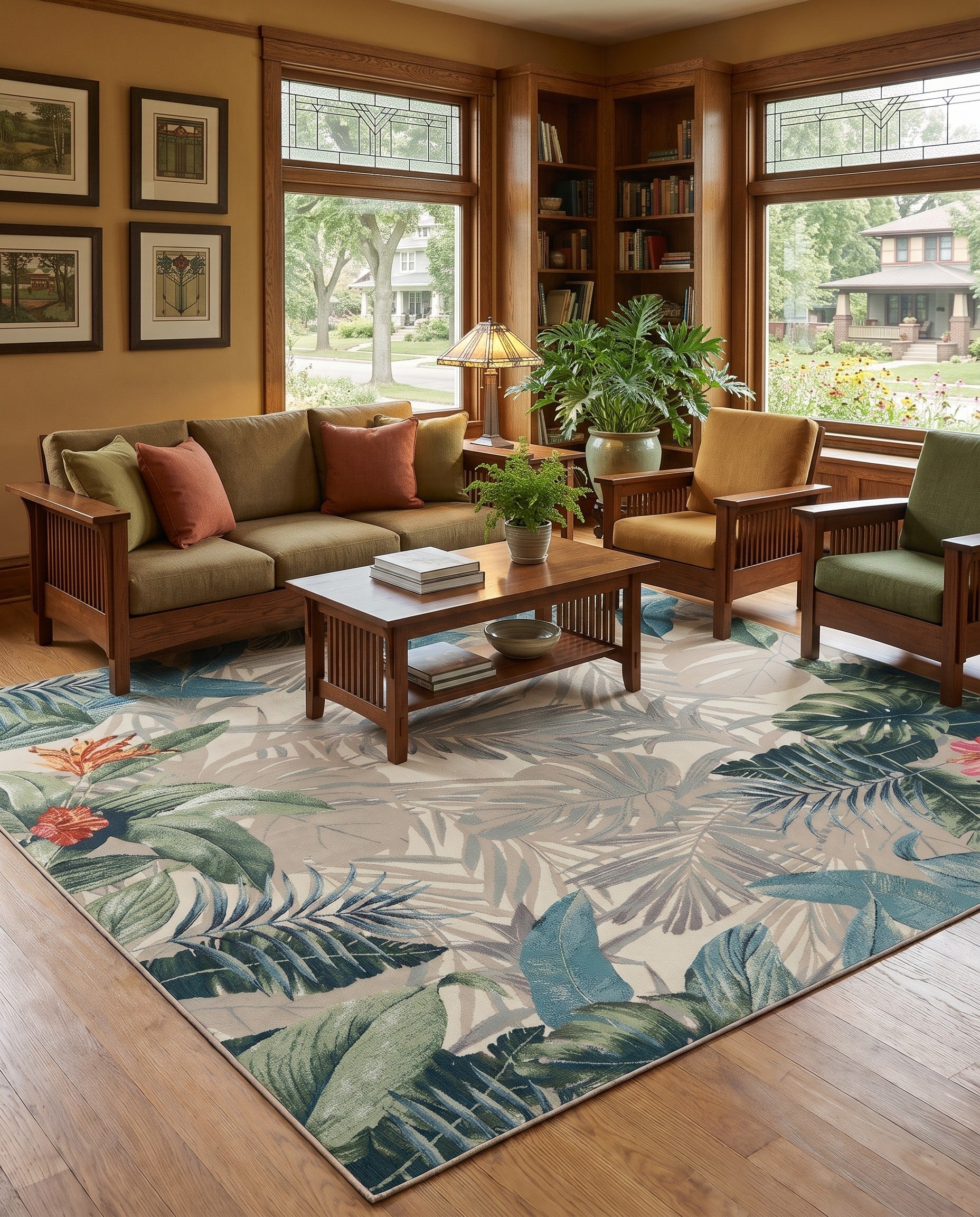 10' x 10' Easy-Clean Botanical Indoor / Outdoor Square Rug
