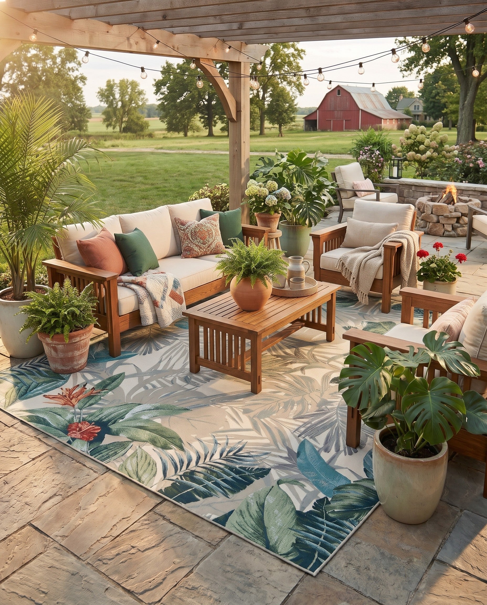 10' x 10' Easy-Clean Botanical Indoor / Outdoor Square Rug
