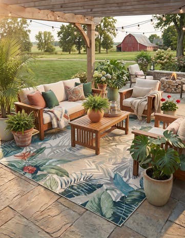 10' x 10' Easy-Clean Botanical Indoor / Outdoor Square Rug