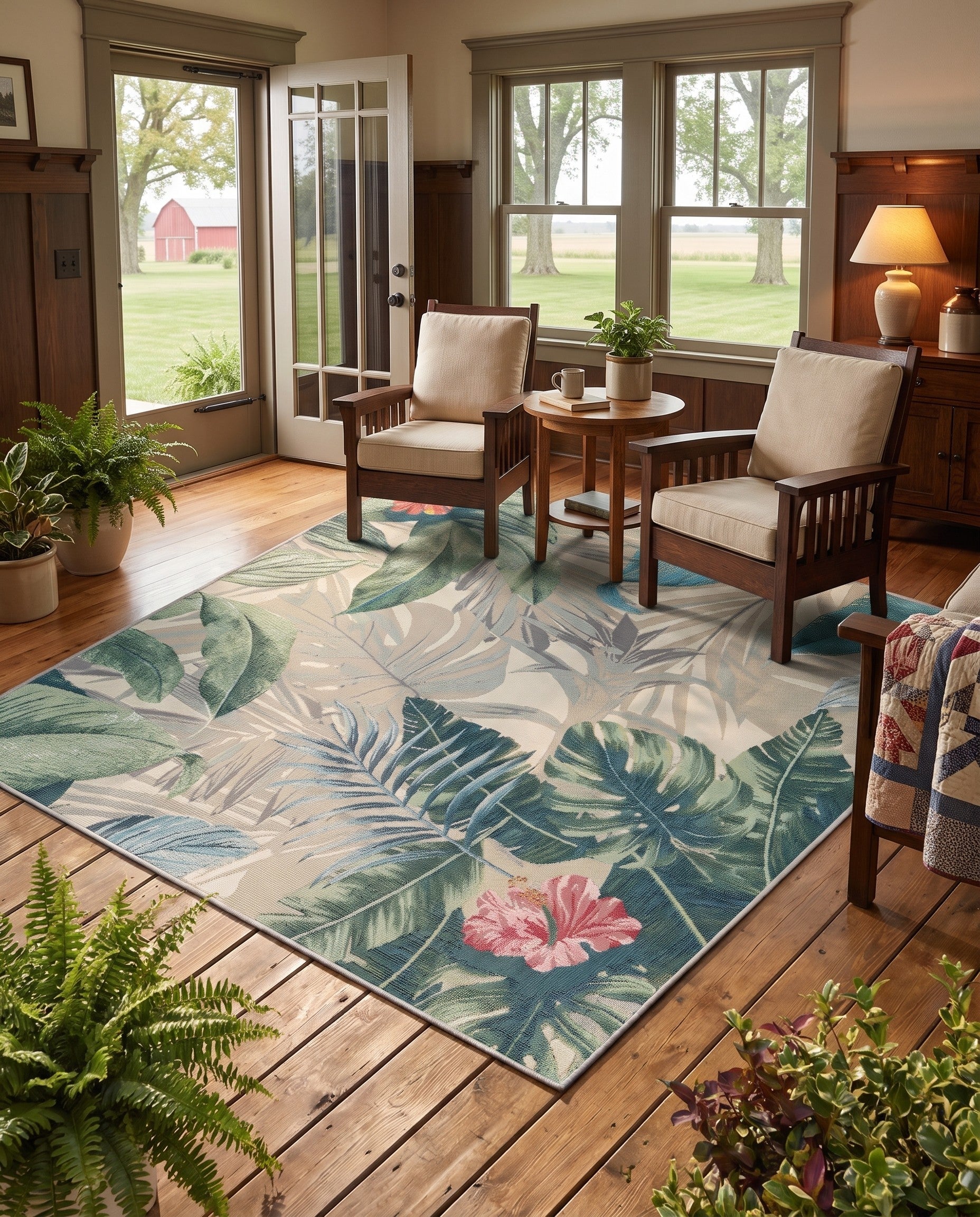 5' 3 x 5' 3 Easy-Clean Botanical Indoor / Outdoor Square Rug