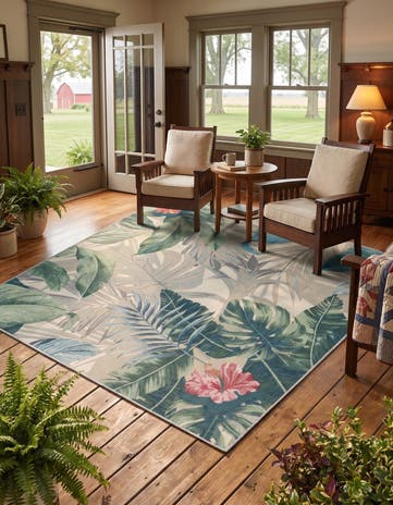 5' 3 x 5' 3 Easy-Clean Botanical Indoor / Outdoor Square Rug