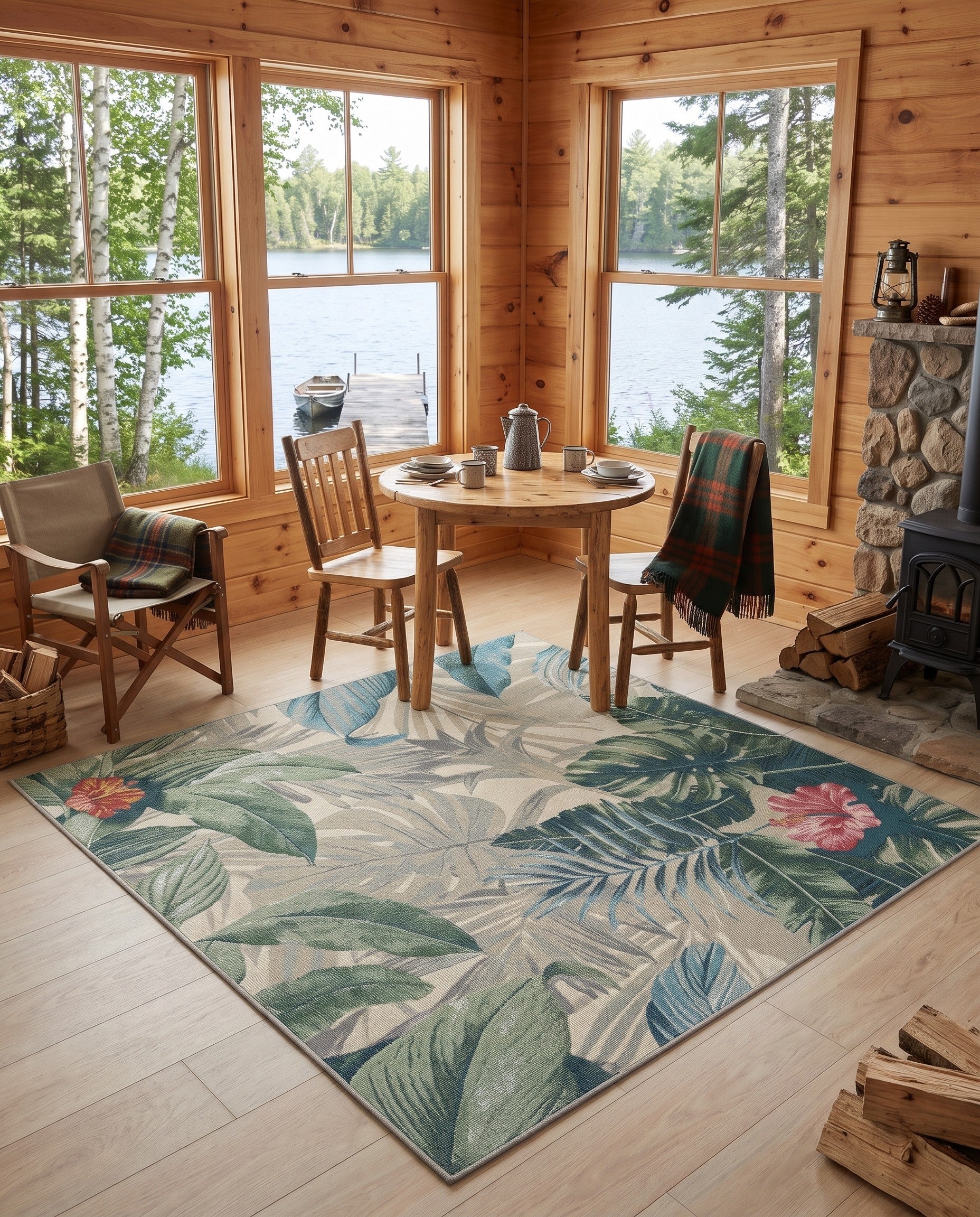 5' 3 x 5' 3 Easy-Clean Rafferty Botanical Indoor / Outdoor Square Rug