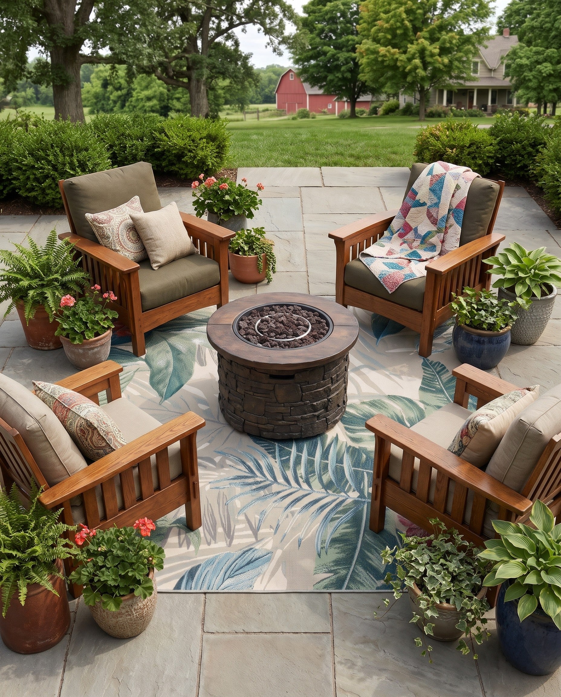 5' 3 x 5' 3 Easy-Clean Rafferty Botanical Indoor / Outdoor Square Rug