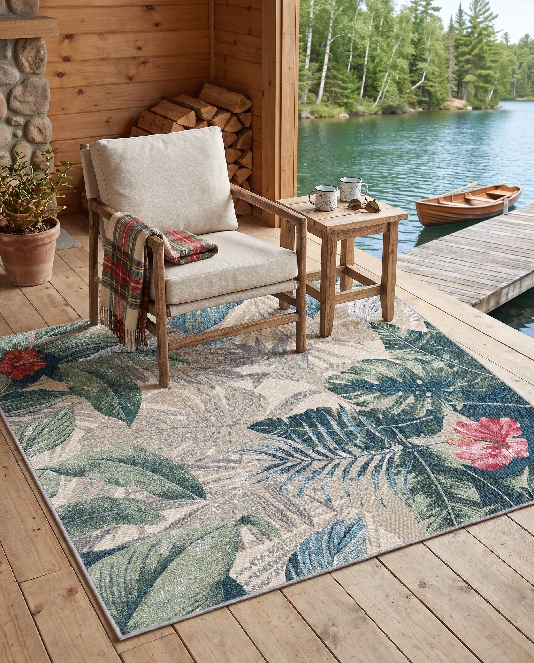 5' 3 x 5' 3 Easy-Clean Rafferty Botanical Indoor / Outdoor Square Rug