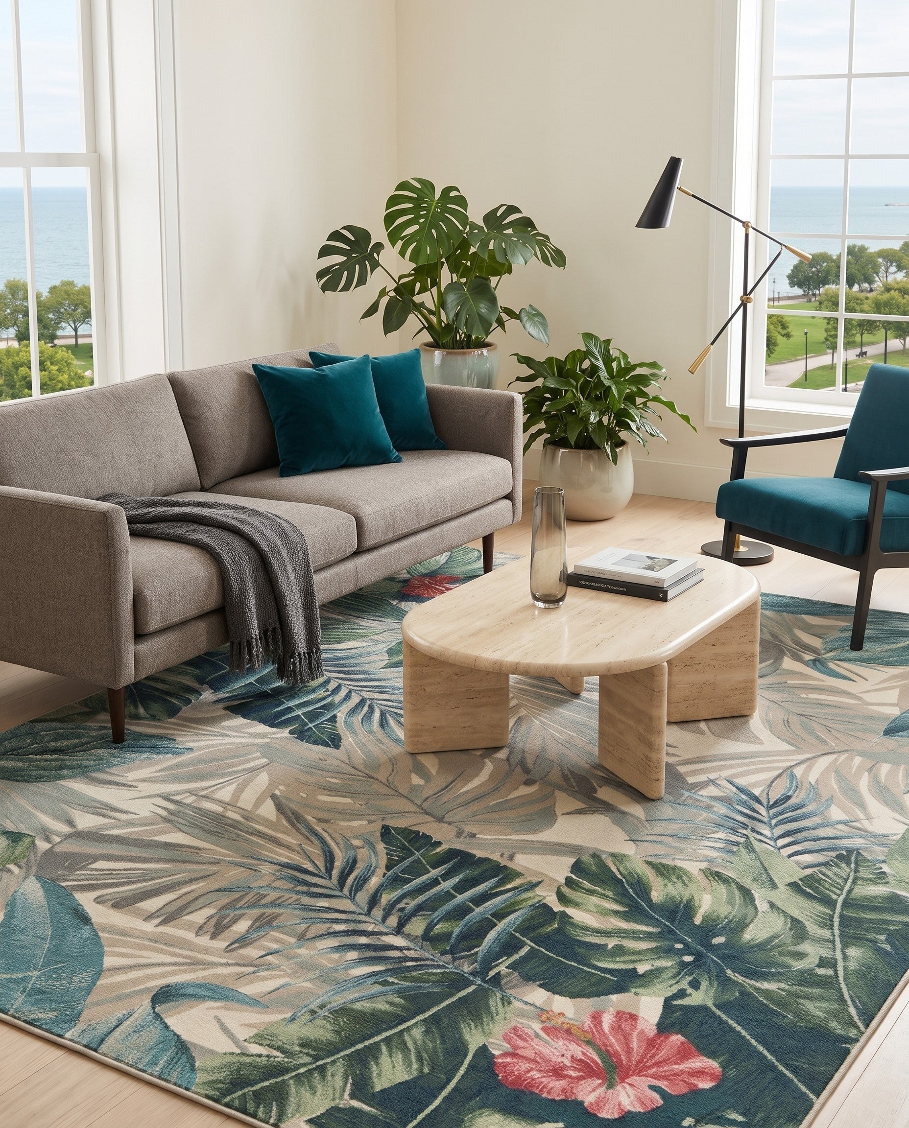 7' x 10' Easy-Clean Botanical Indoor / Outdoor Rug