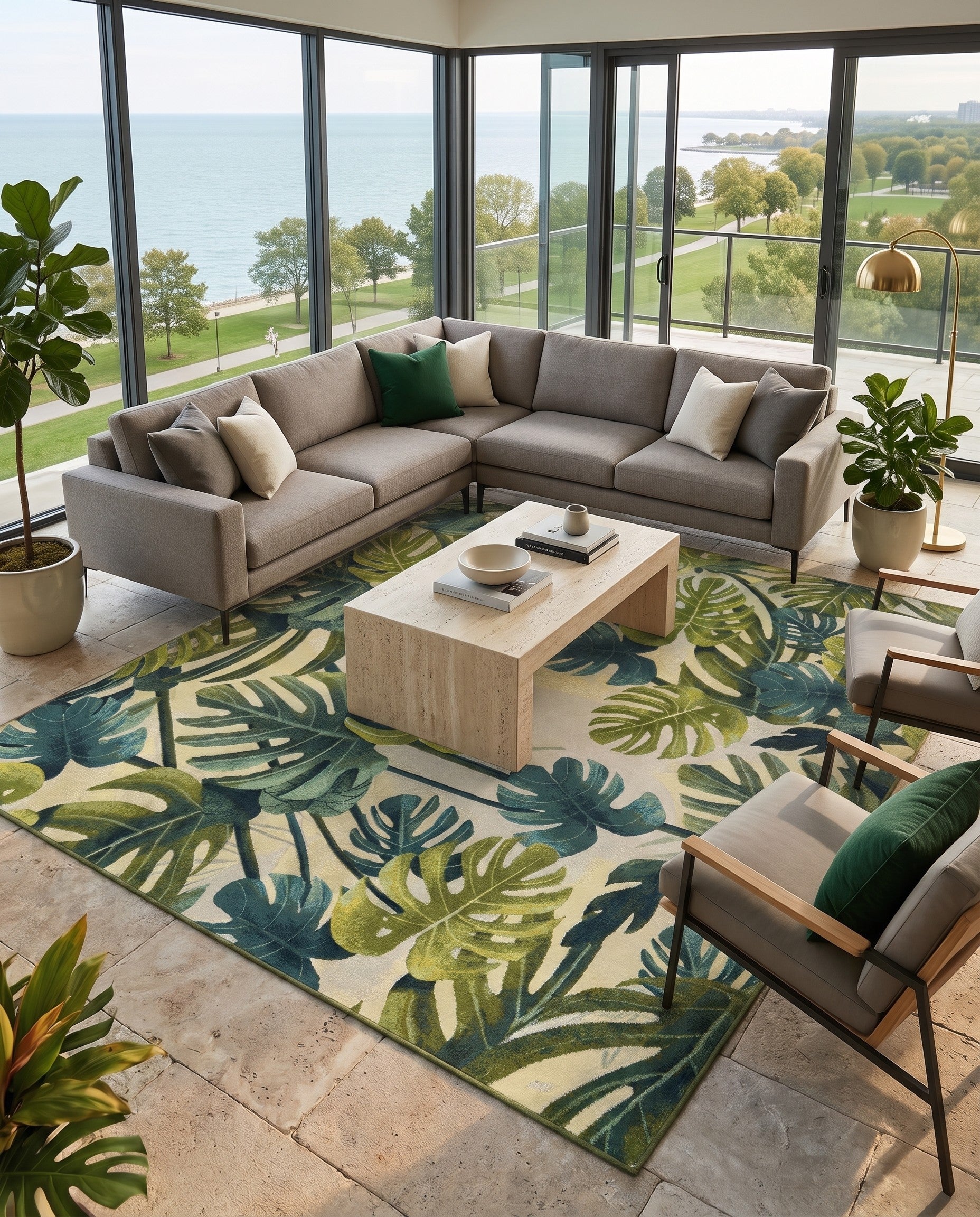 10' x 10' Easy-Clean Sullivan Botanical Indoor / Outdoor Square Rug