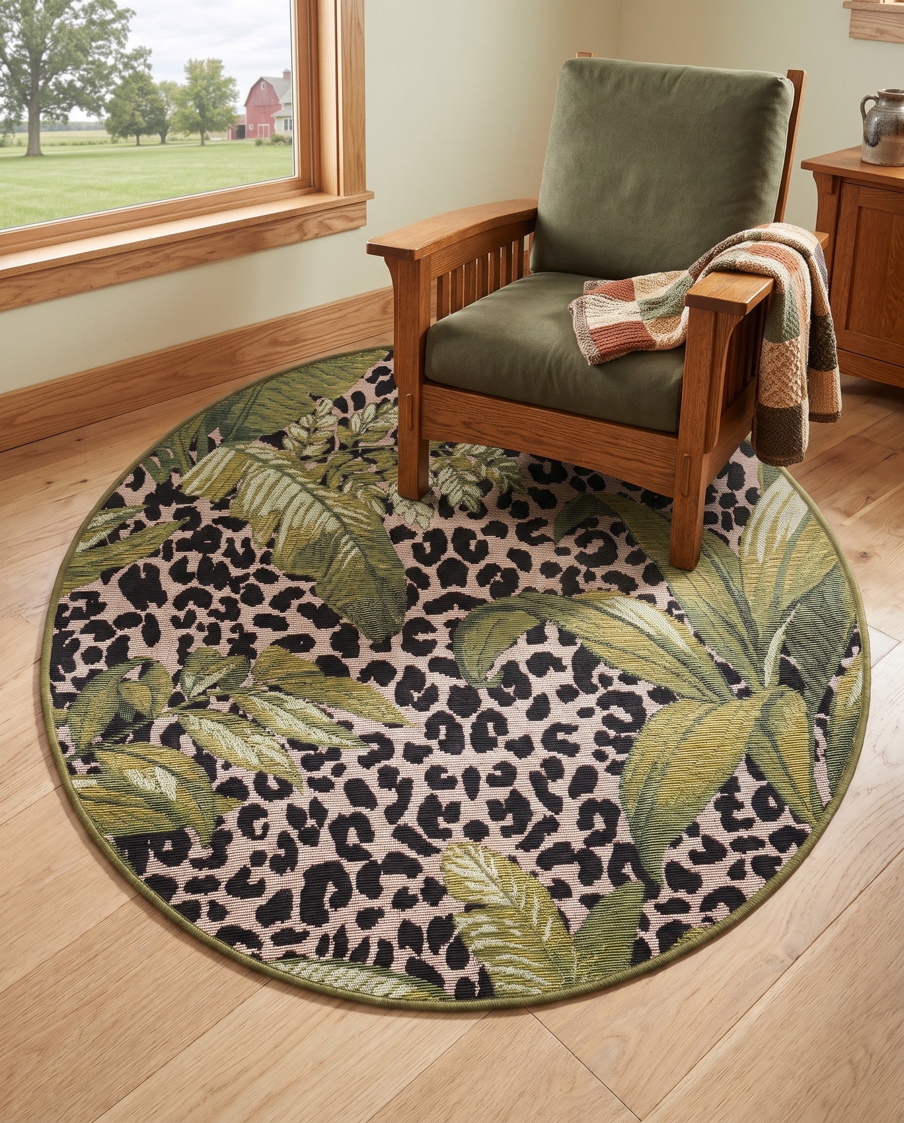 3' x 3' Easy-Clean Botanical Indoor / Outdoor Round Rug