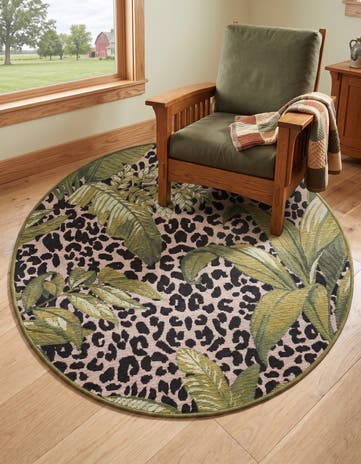 3' x 3' Easy-Clean Botanical Indoor / Outdoor Round Rug