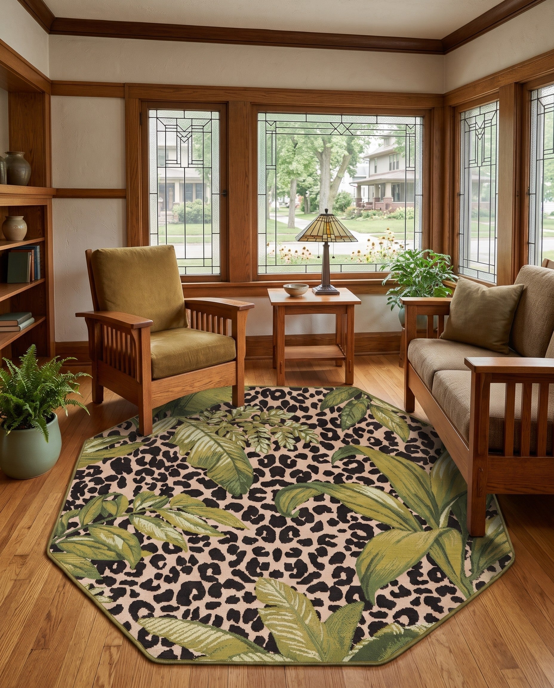 4' x 4' Easy-Clean Arabella Botanical Indoor / Outdoor Octagon Rug