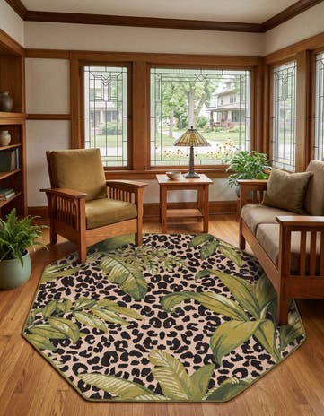 4' x 4' Easy-Clean Arabella Botanical Indoor / Outdoor Octagon Rug