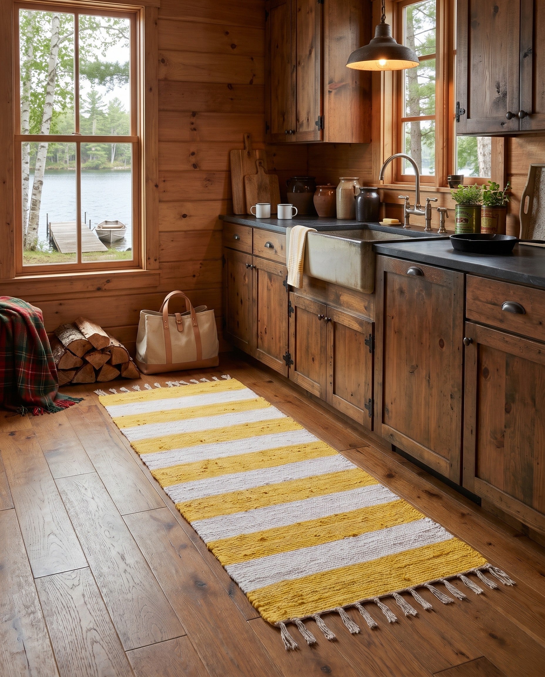 Ivory and Yellow Hand Woven Chindi Rag Runner Rug