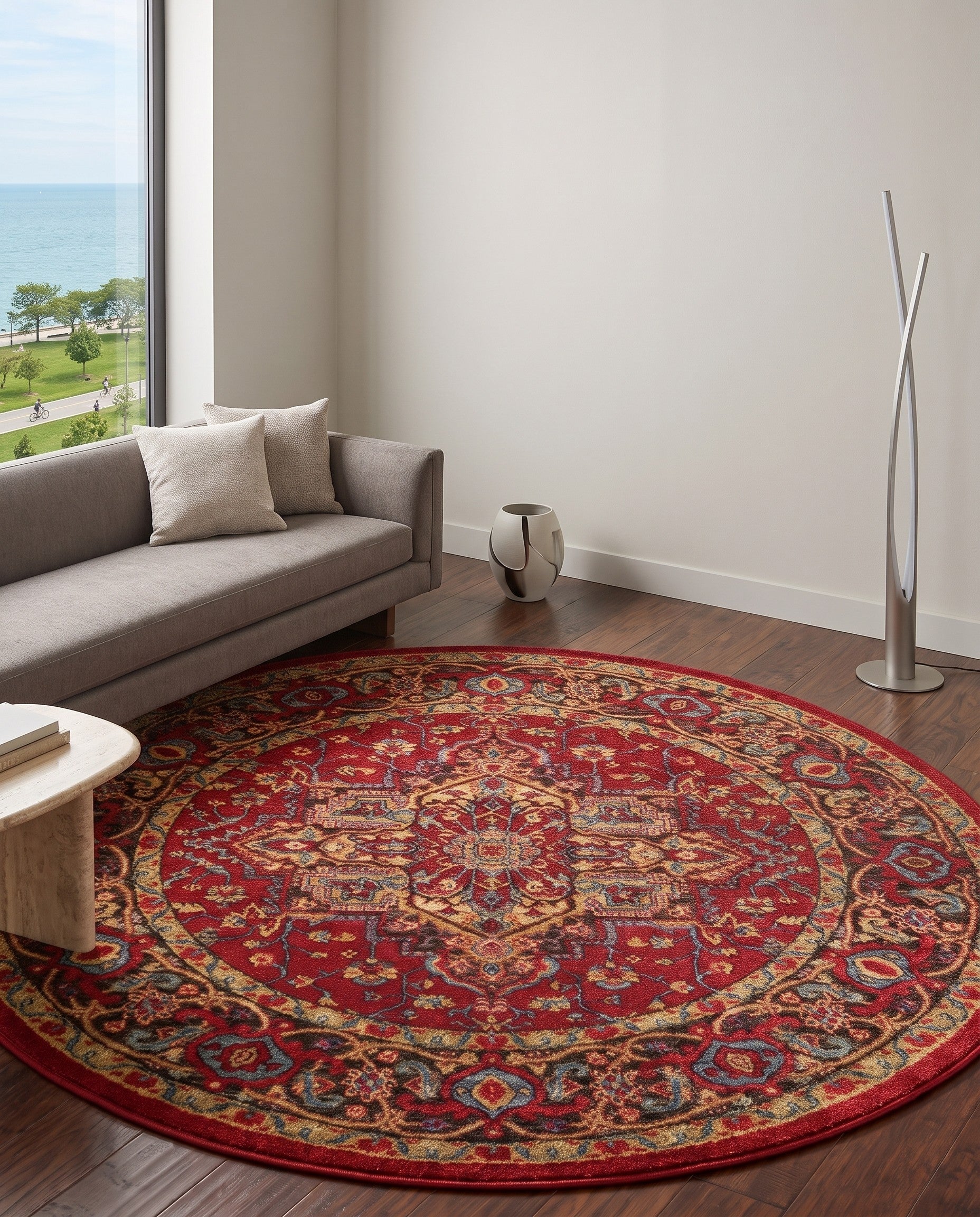 Red Sara Round Rug