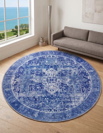 Navy Blue Washable Timeless Round Rug