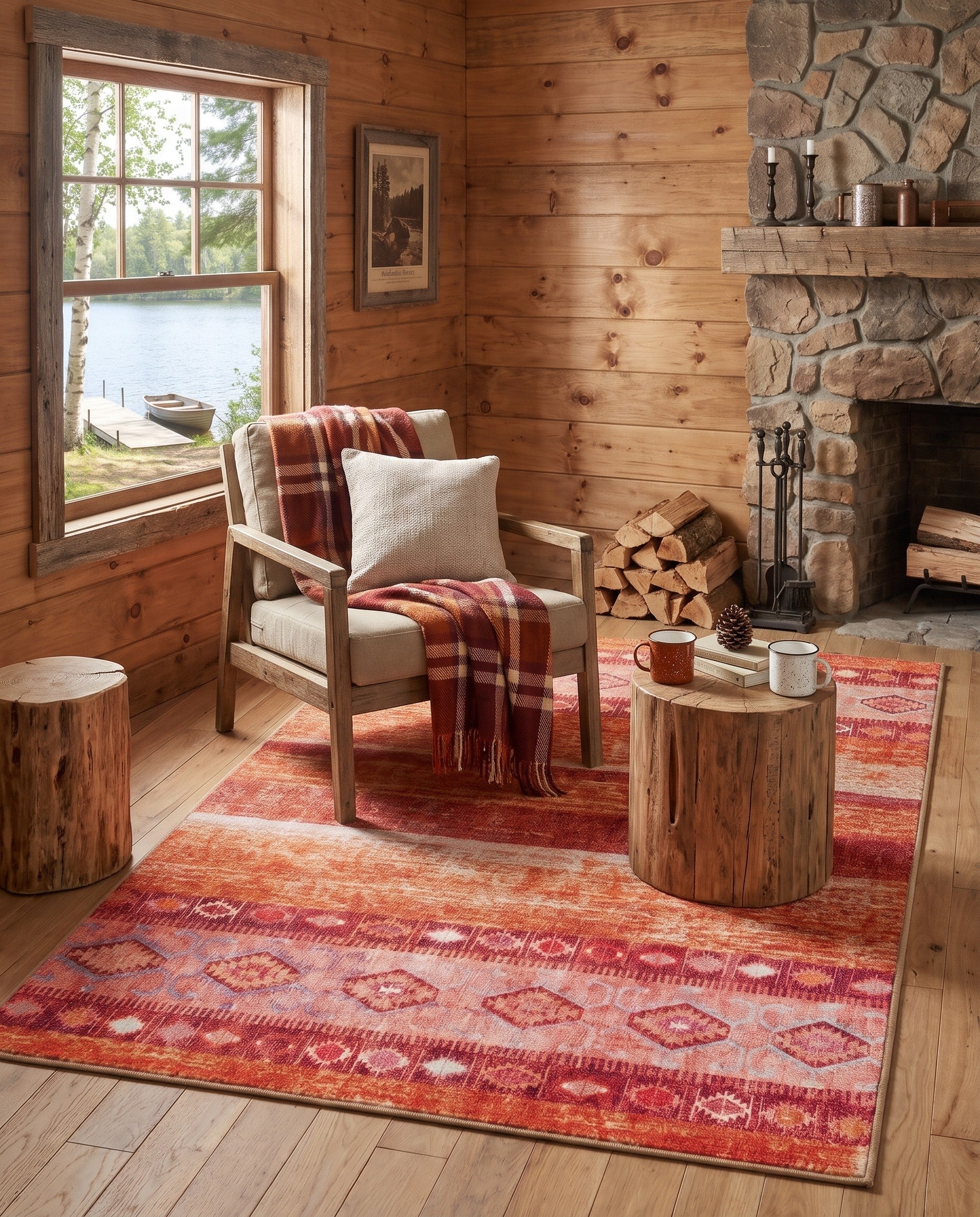 Rust Red Washable Timeless Rug