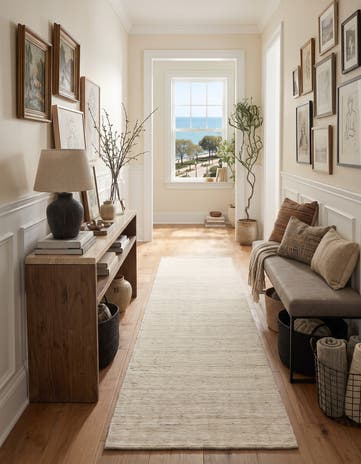 Vanilla Bean Hand Woven Jill Zarin English Manor Farmhouse Wool Runner Rug
