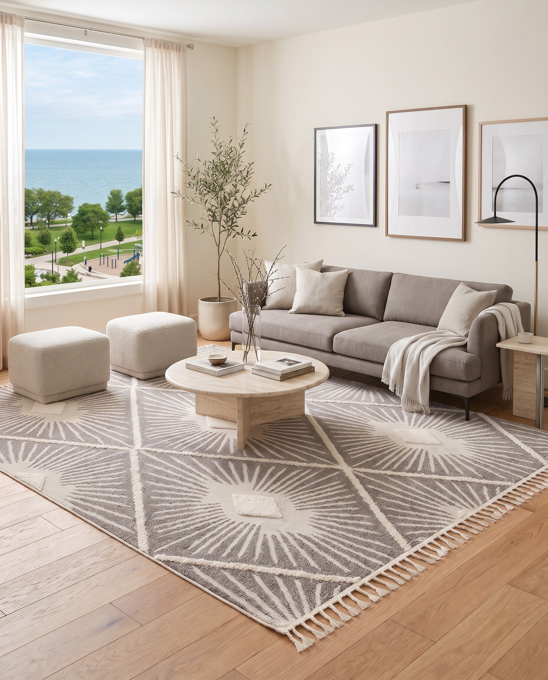 Ivory and Gray Boho Rug