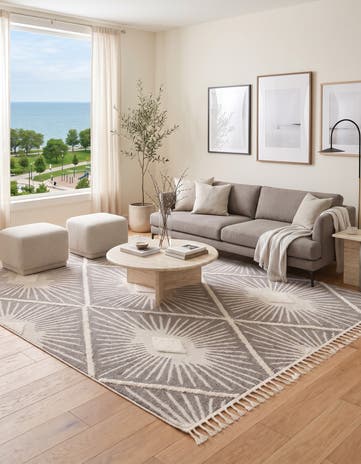 Ivory and Gray Boho Rug
