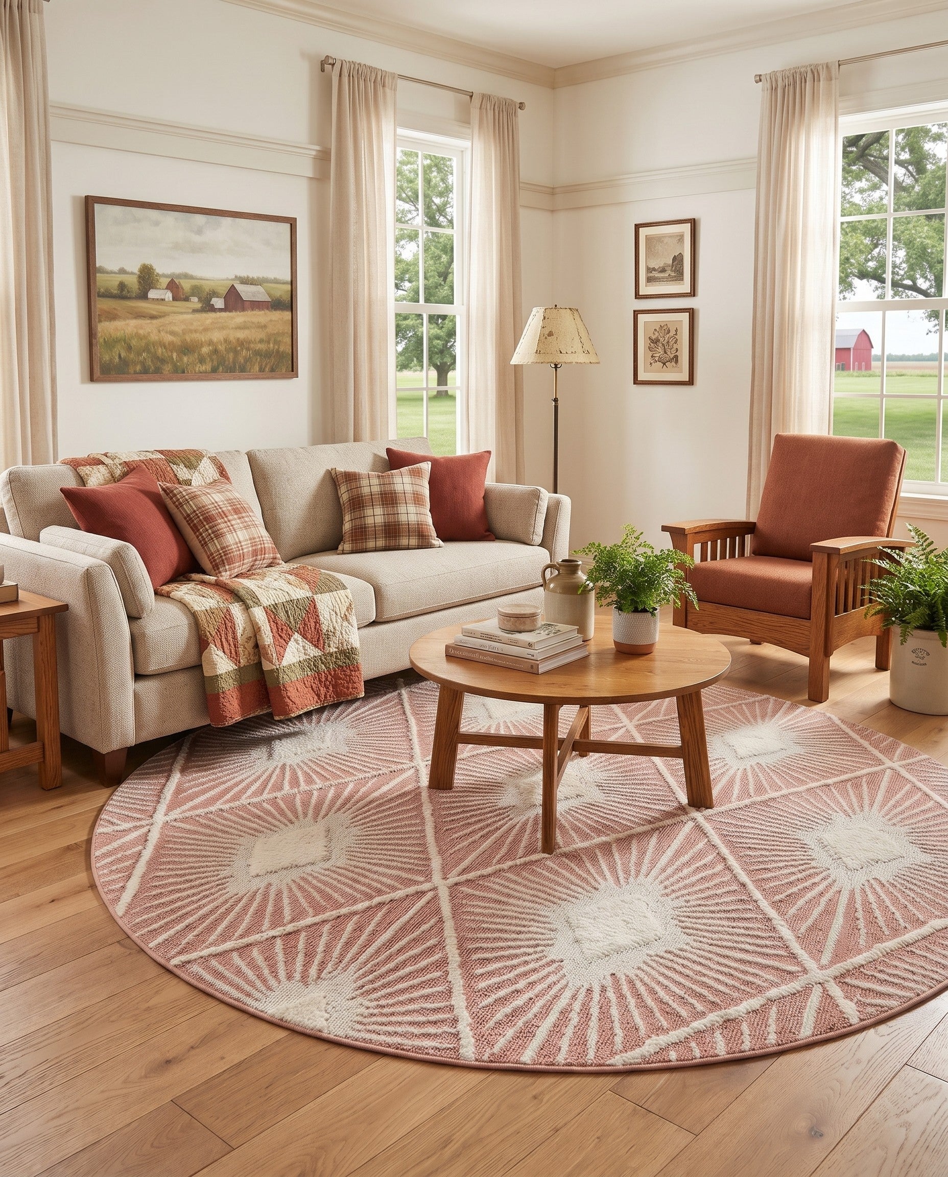 Pink Boho Round Rug