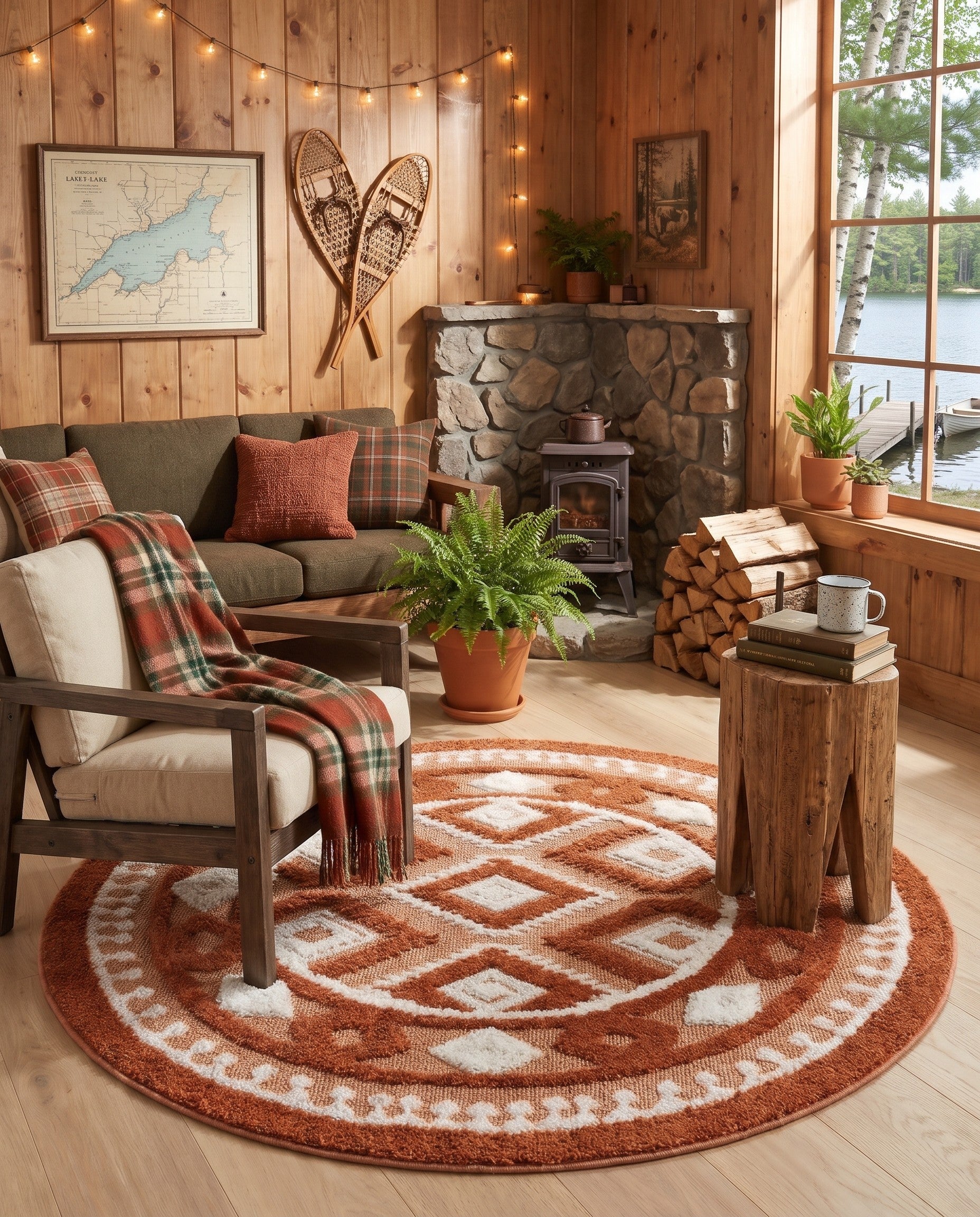 Rust Red Boho Round Rug