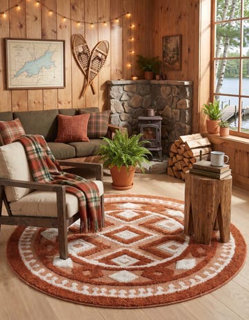 Rust Red Boho Round Rug
