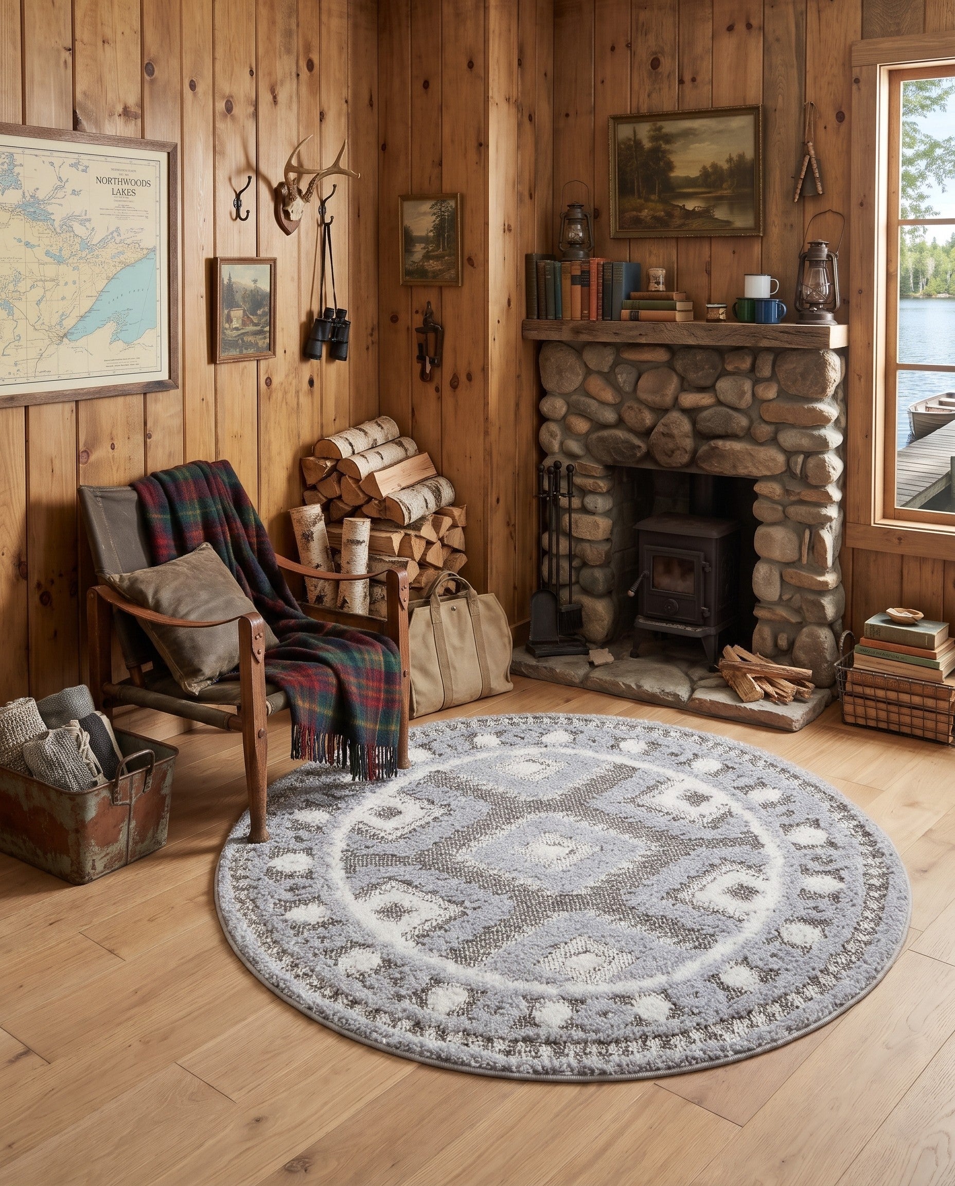 Gray Boho Round Rug