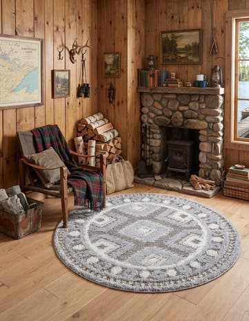 Gray Boho Round Rug