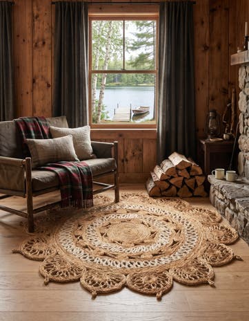 Natural and White Handmade Braided Jute Round Rug