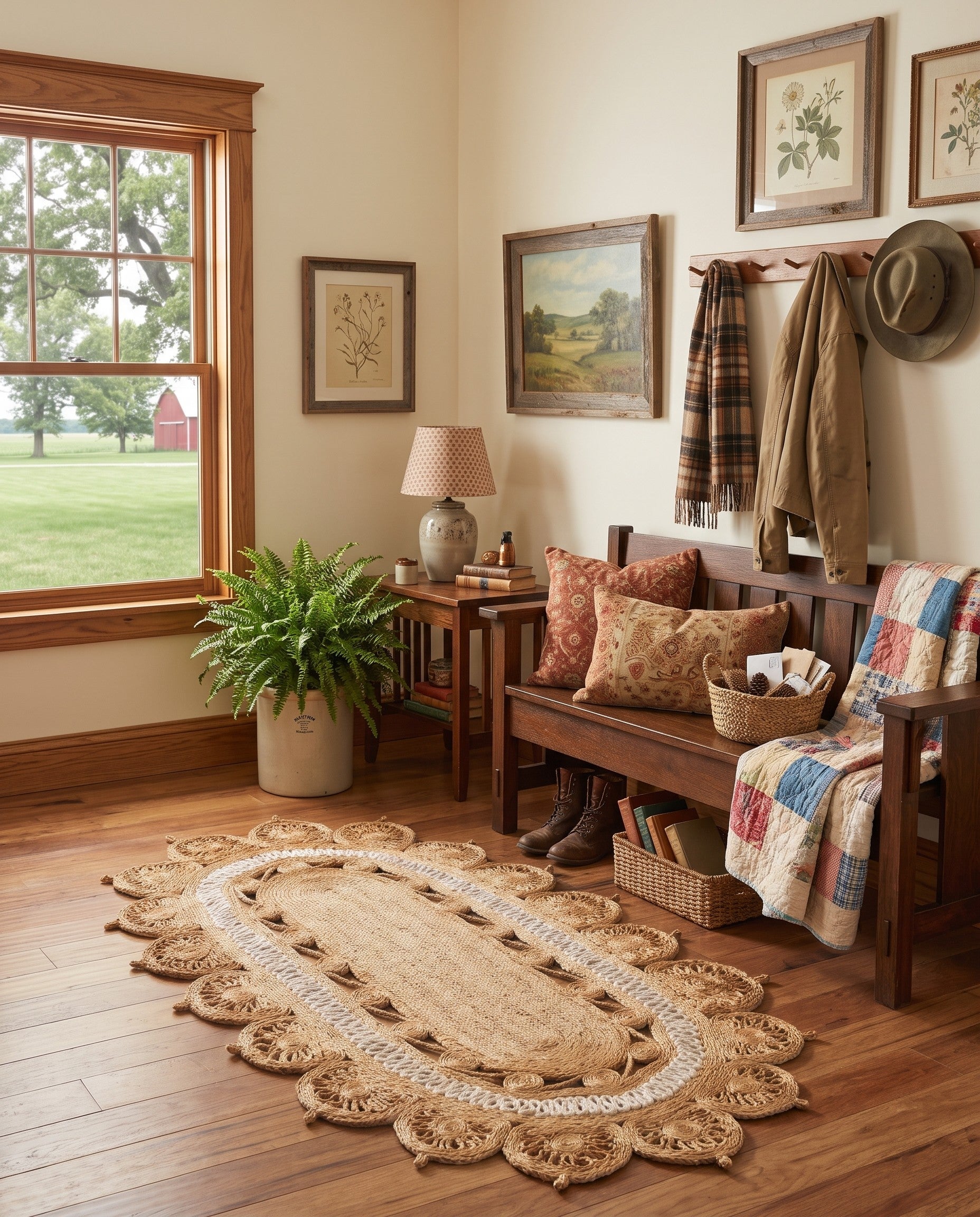 Natural and White Handmade Braided Jute Oval Rug