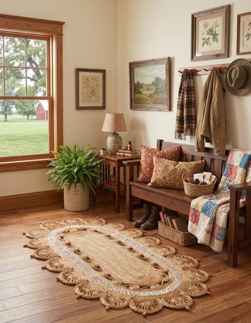 Natural and White Handmade Braided Jute Oval Rug