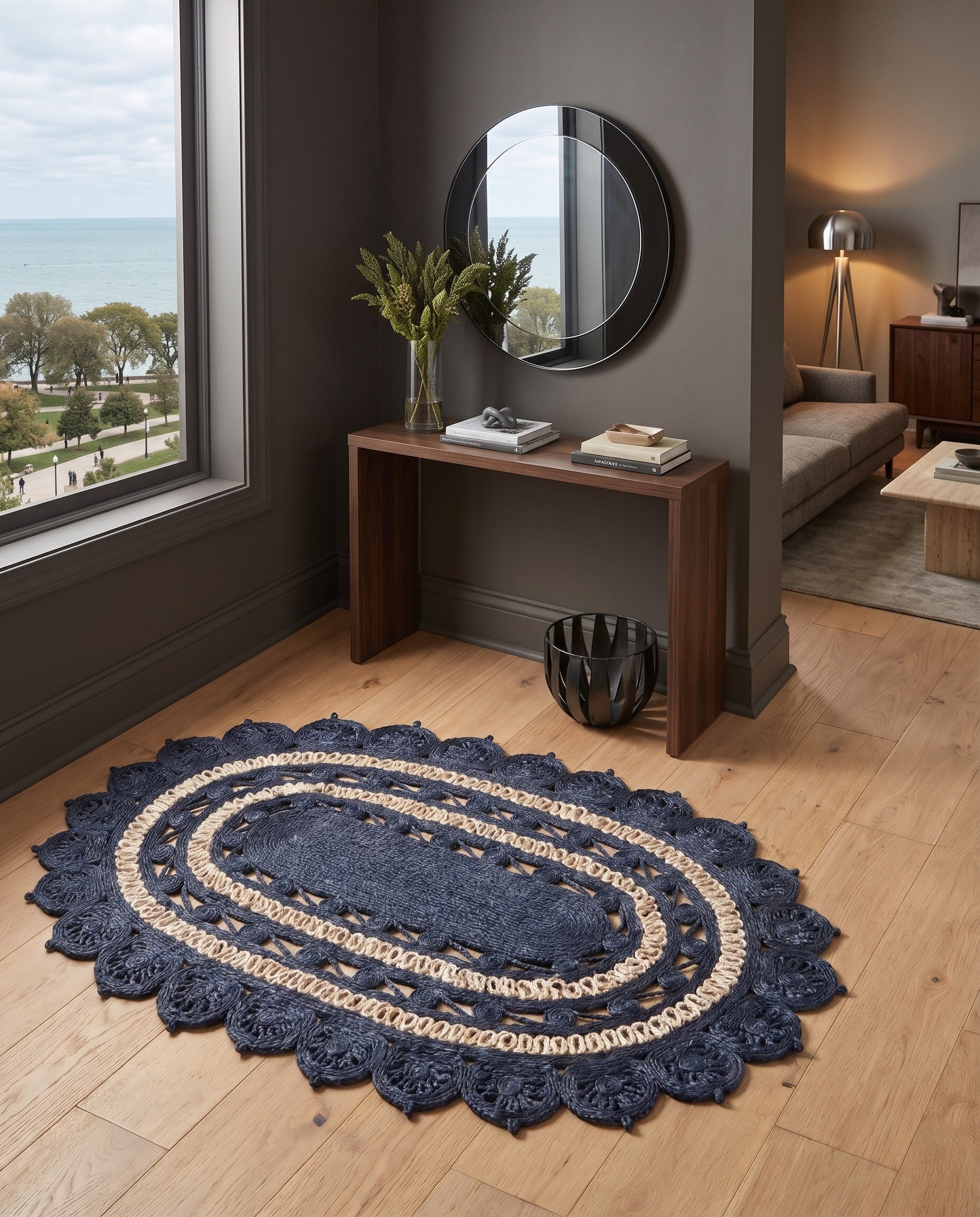 4' 1 x 6' 1 Handmade Braided Jute Oval Rug