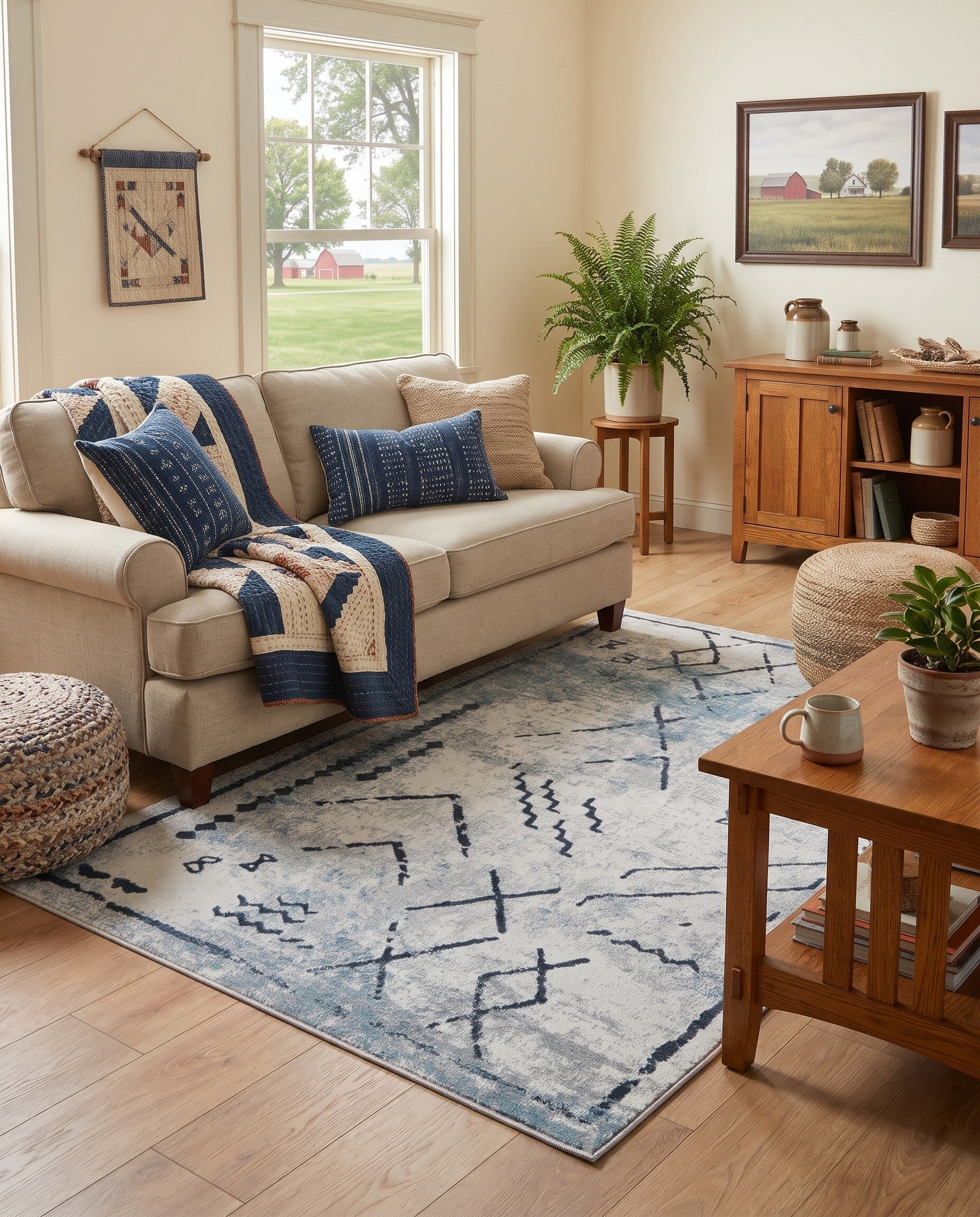 Ivory and Gray Kamala Washable Rug