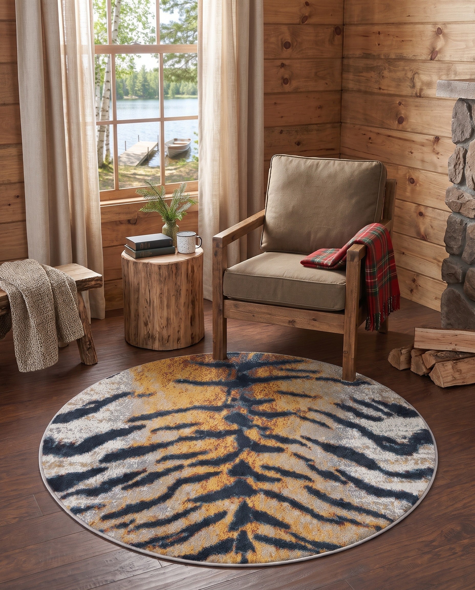Light Brown Kamala Washable Round Rug