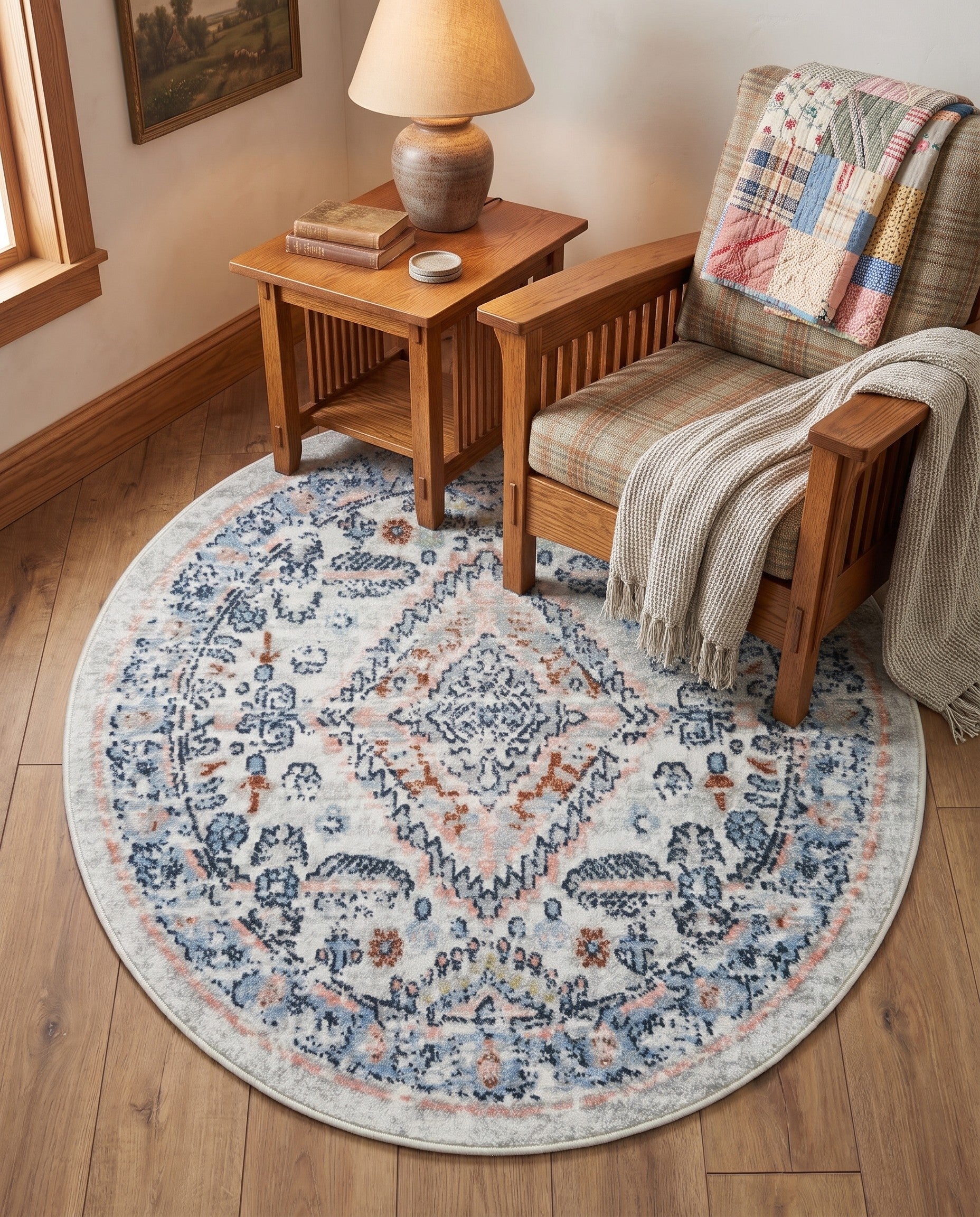 Ivory Kamala Washable Round Rug